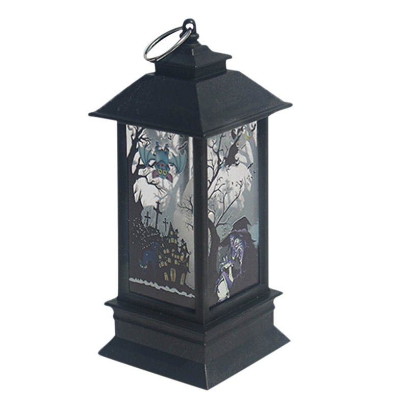 Halloween Lantern LED Hanging Lamp with Skeleton and Pumpkin - Castle Witch Variation