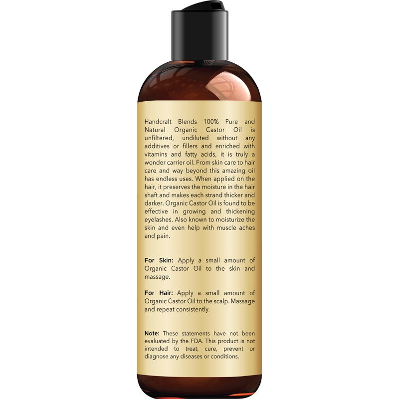 Organic Castor Oil for Hair, Skin & Eyelashes - 100% Pure