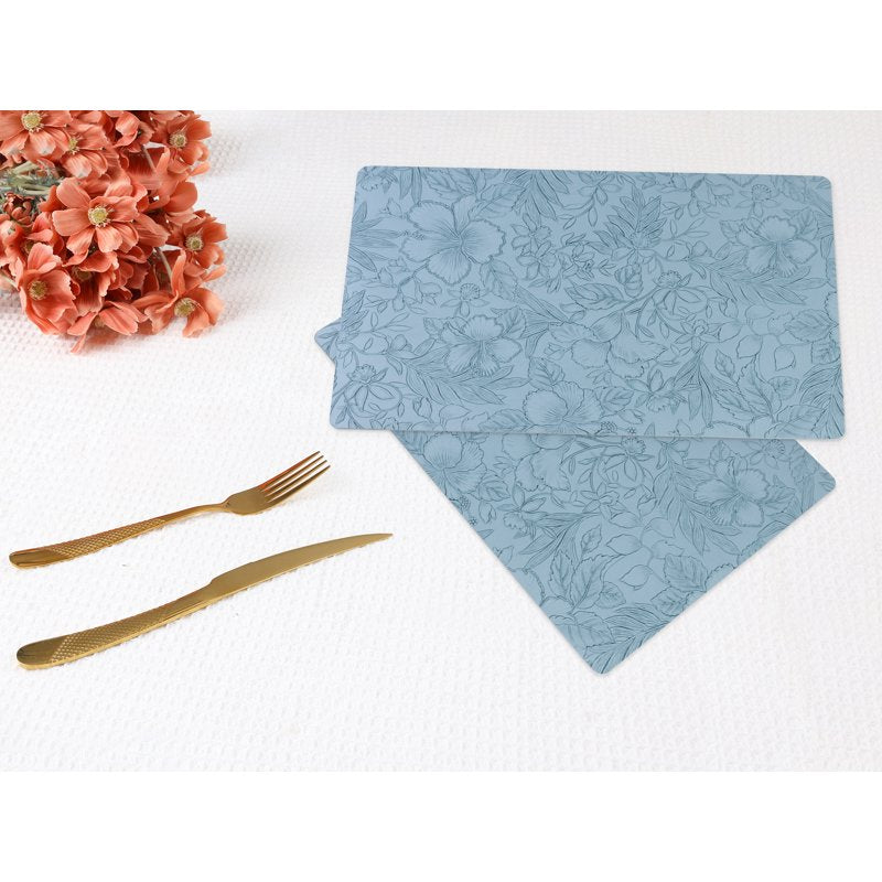 Faux Leather Placemats Set of 6 for Kitchen Dining - Light Blue