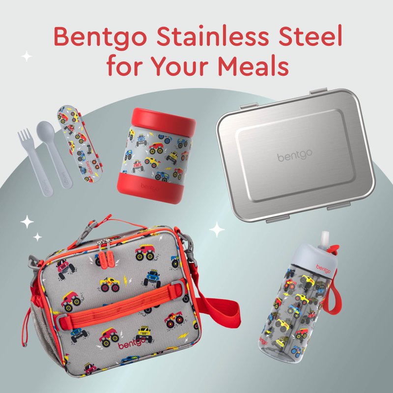 Stainless Steel Food Jar for Kids - 11 oz Leak-Proof Container, Trucks