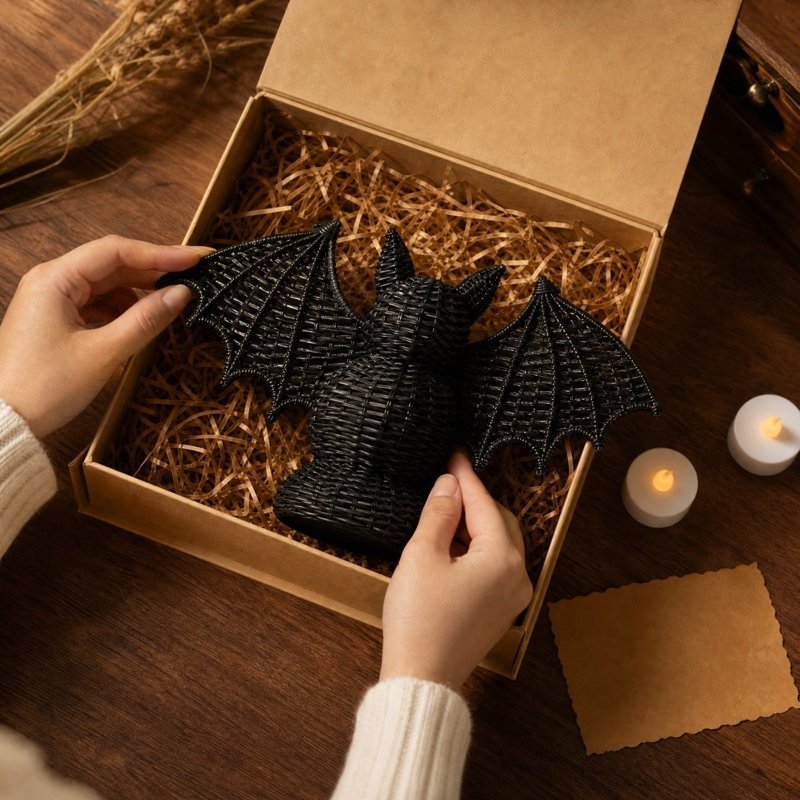 Halloween Woven Bat Figurine - Boho Style Seagrass Ornament, 10.24 Inch Variation of THIS listing