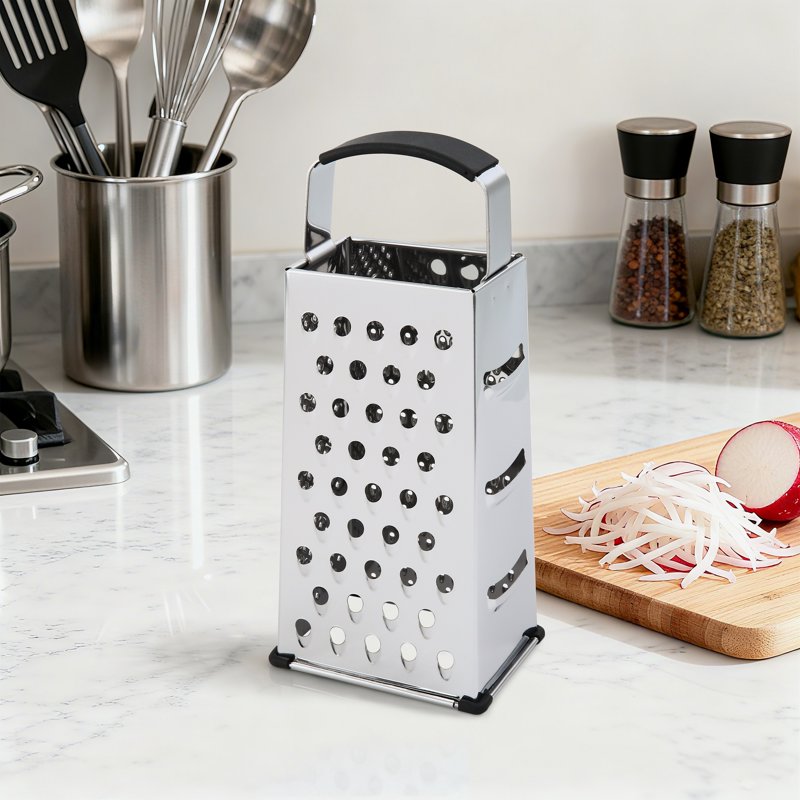 4-Sided Stainless Steel Grater - 9 Inch with Soft Grip Handle