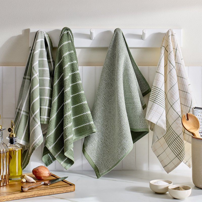 Kitchen Towels 4-Pack - Dark Cilantro Cotton Dish Drying & Wiping Set