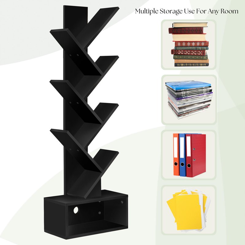 7-Tier Zigzag Bookshelf with Drawer - Modern Vertical Storage Shelf