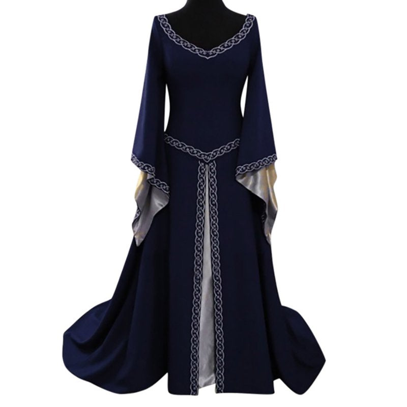 Blue Renaissance Costume Dress for Women - Butterfly Sleeve Maxi Gown, L Variation