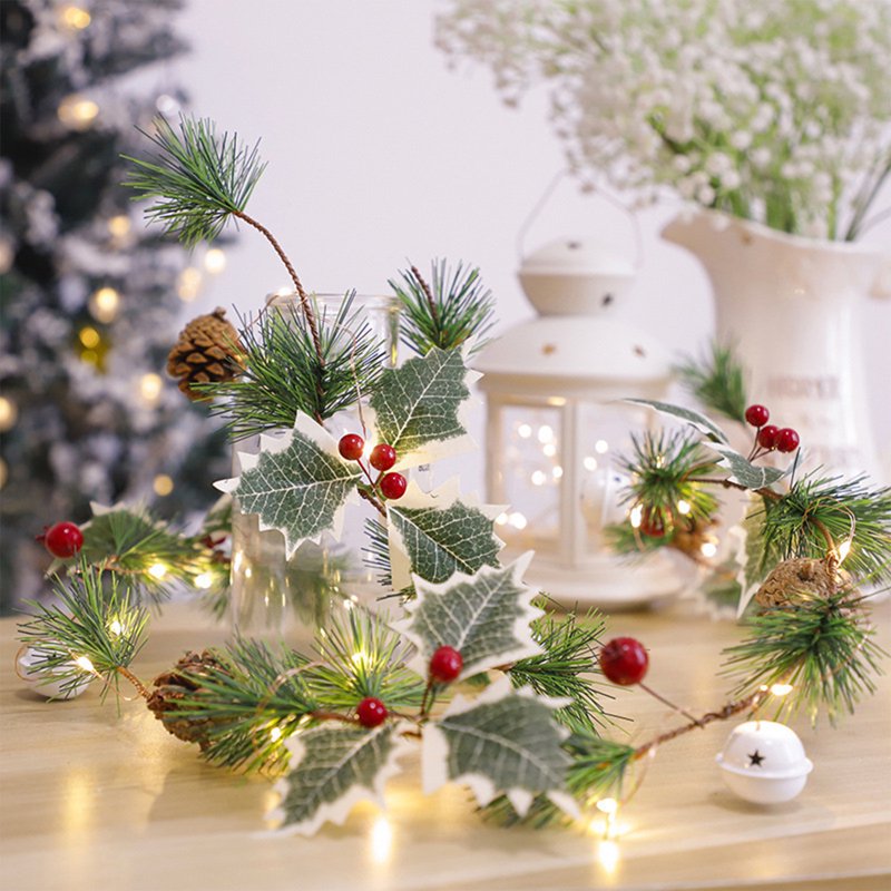 Green Outdoor Christmas String Lights with Artificial Pine Garland - 78.7in