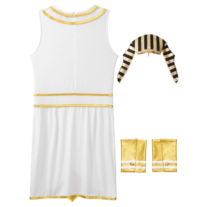 Egyptian King Pharaoh Costume for Men White XL with Snake Head Hat and Cuffs