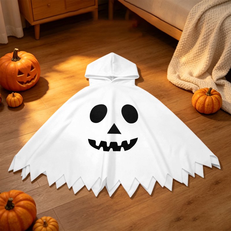 Unisex Ghostface Kids Halloween Costume Cape Dress Up Clothes - White, 4-6 Years