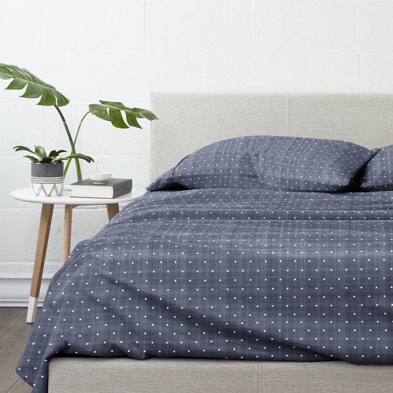 Microfiber Bed Sheets Set Navy Polka Dot Twin - Soft Wrinkle-Resistant Bedding