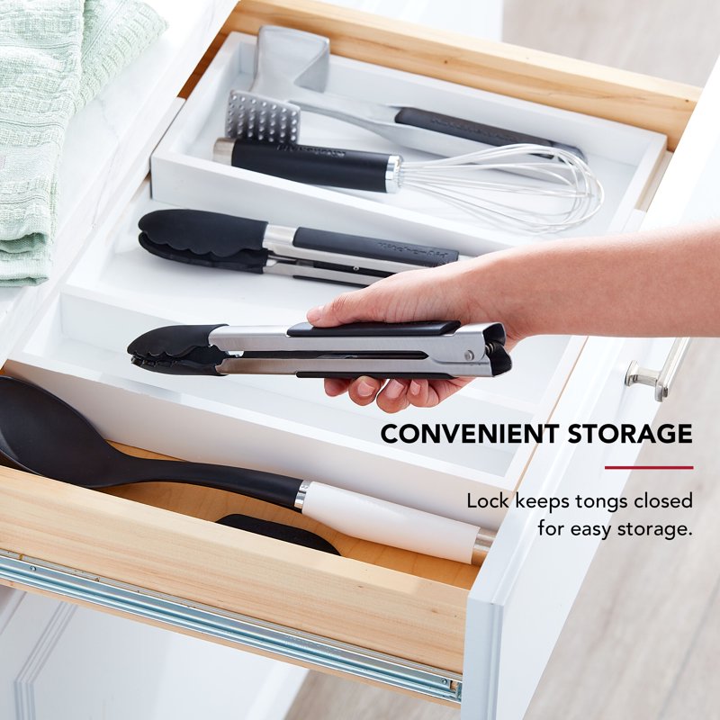 Stainless Steel 12-Inch Locking Tongs for Cooking - Black