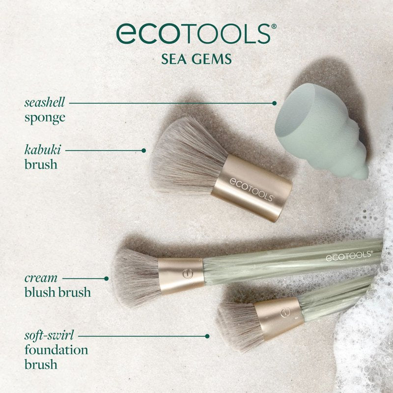 4-Piece Face Makeup Brush and Sponge Set - Eco-Friendly Tools