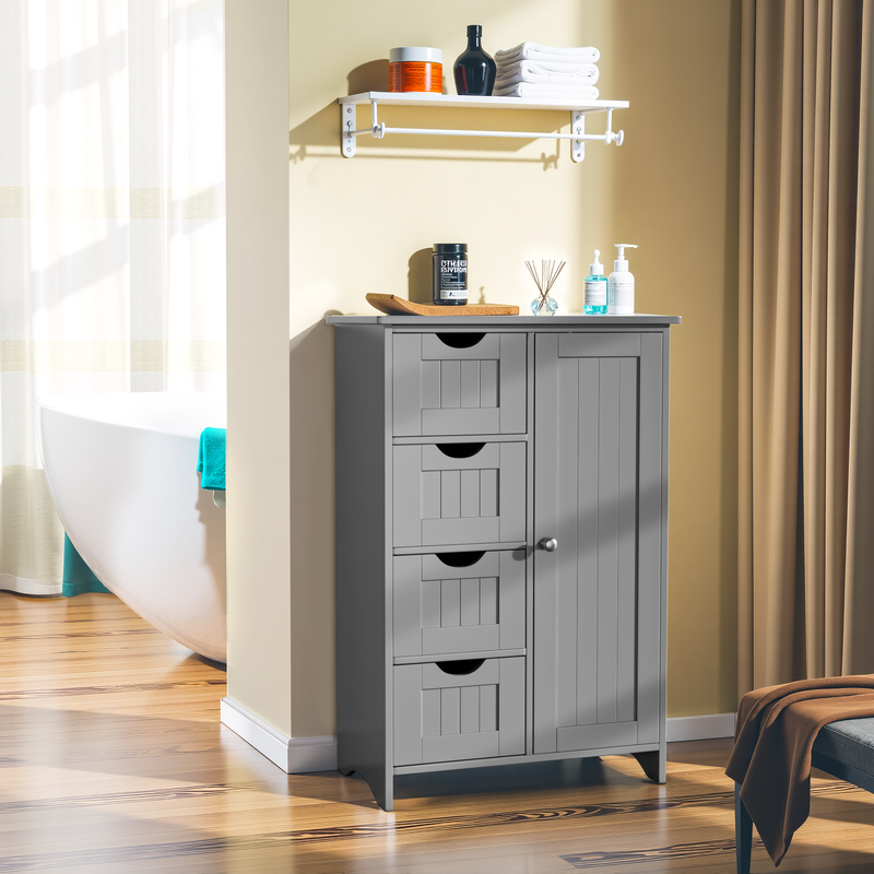 Bathroom Storage Cabinet with 4 Drawers and Cupboard - Gray
