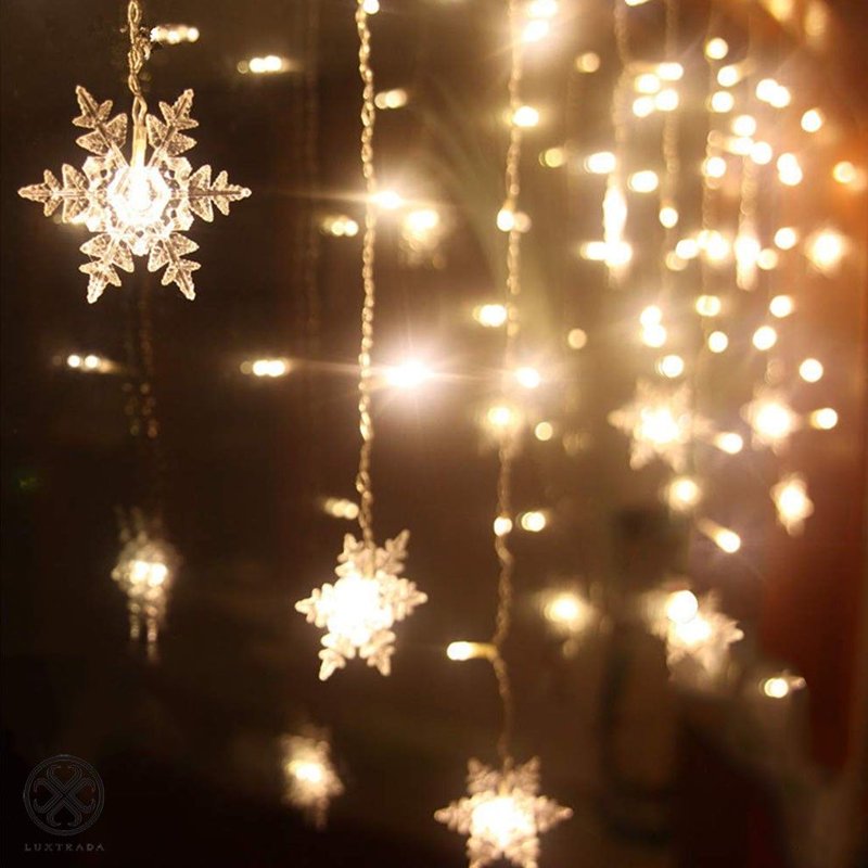 Christmas Snowflake Fairy String Lights - 96 LEDs Warm Light Curtain for Holidays & Weddings - Indoor Outdoor Decor