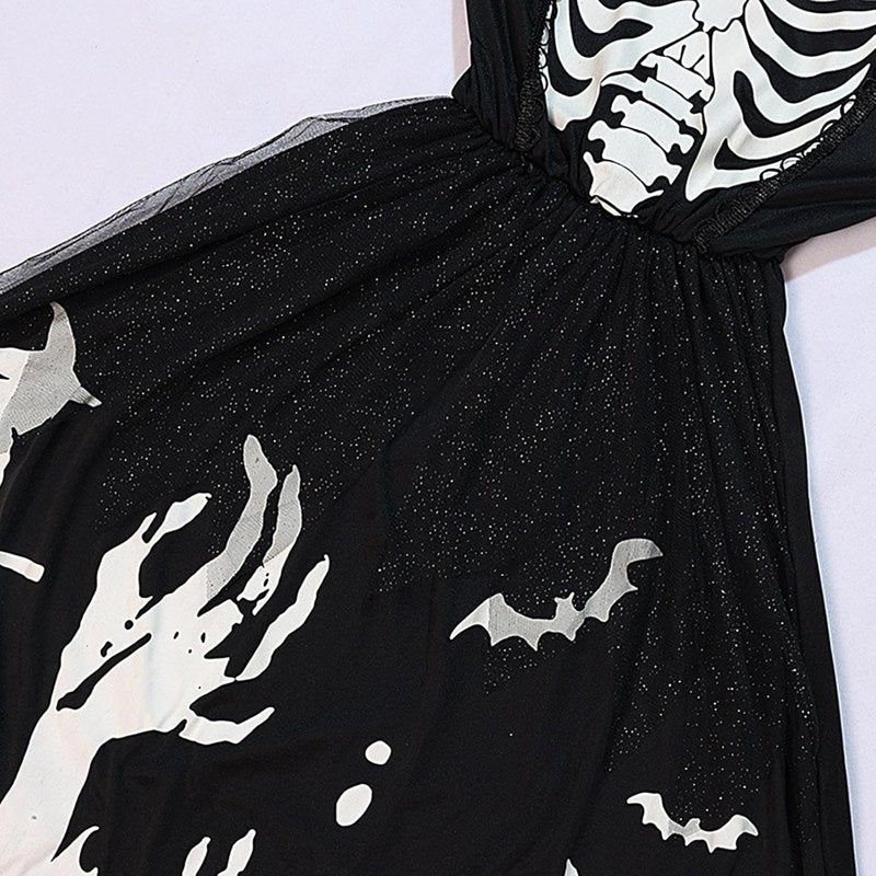 Girls Skeleton Ghost Witch Costume Dress with Hat - Glow in The Dark, 4-5 Years Variation of Black