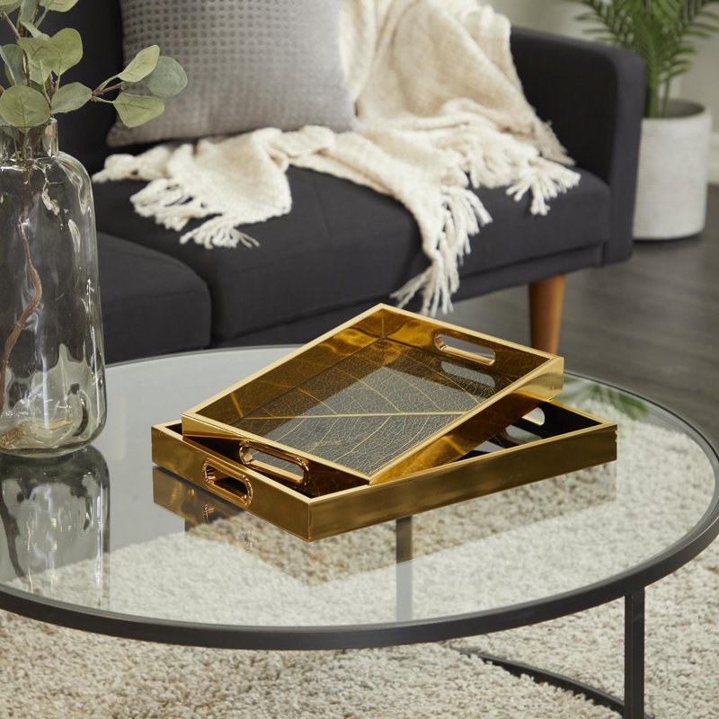 Gold Geometric Tray Set - 16" & 14" Decorative Trays, 2-Pieces