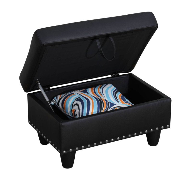 Faux Leather Storage Ottoman Bench with Button Tufted Design