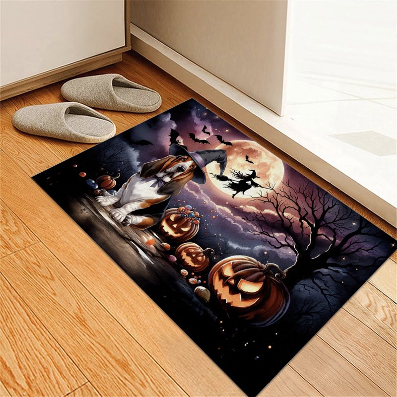 Rubber Doormat 24x16 Inches - Basset Hound & Halloween Night Design
