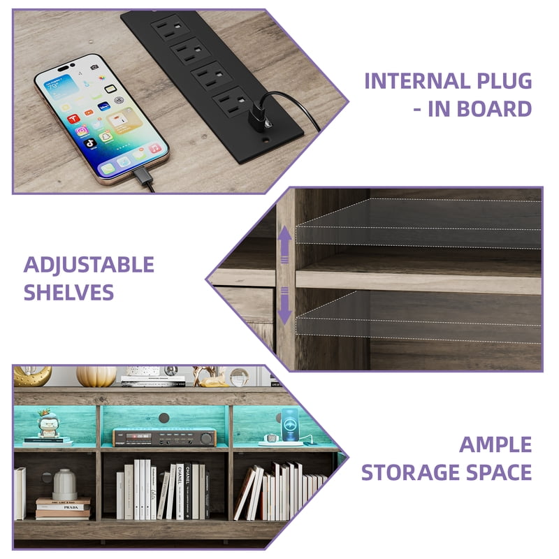 Farmhouse-Inspired TV Stand with LED Lights & Power Outlet - 59 Inch