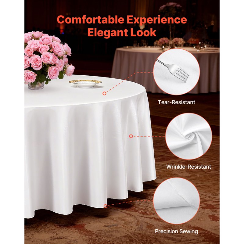 132-Inch White Round Tablecloths - 6 Pack, Durable & Wrinkle-Resistant