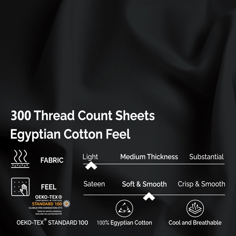 Egyptian Cotton Sheet Set - Full Size, Black, 300 Thread Count