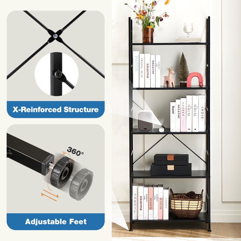 5-Tier Vertical Bookshelf - Modern Bookcase for Home & Office
