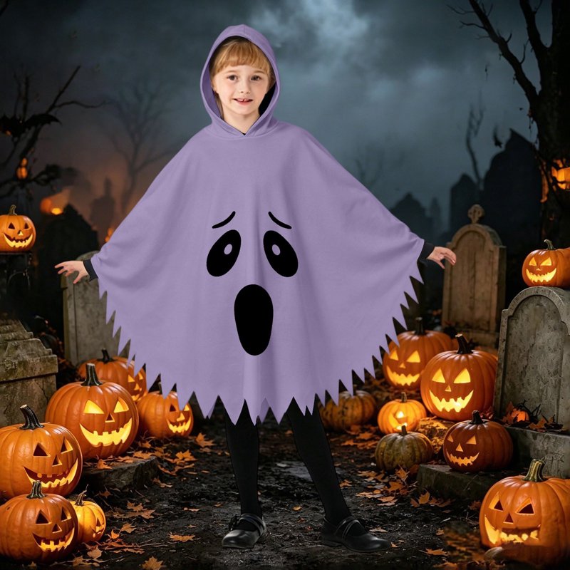 Kids Ghostface Costume Cape for Halloween - Unisex Hooded Dress-Up, 4-6 Years, Purple