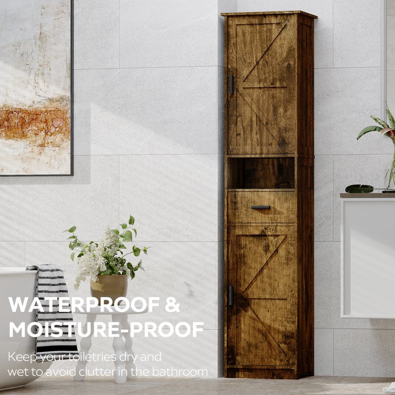 Floor Storage Cabinet - Vintage Wood Pantry with Adjustable Shelves