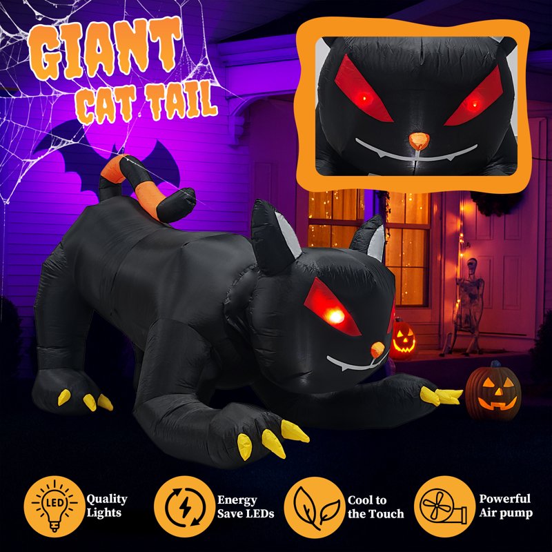 6.5Ft Black Cat Inflatable Halloween Yard Decor with LED Lights - Spooky & Fun
