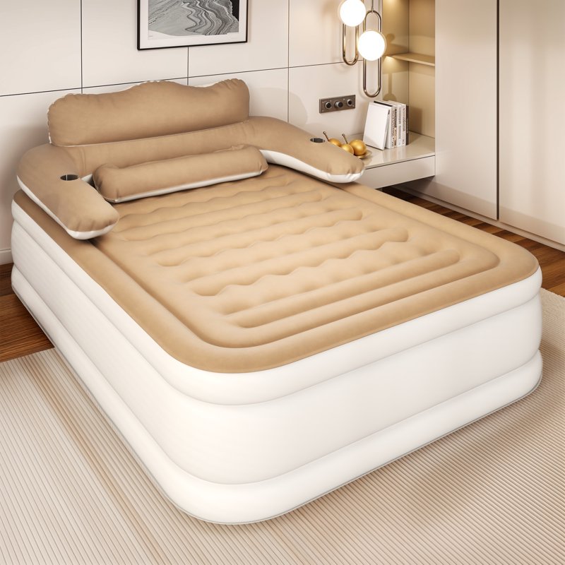 Queen Inflatable Air Bed with Headboard, Pump & Pillow - Brown, Portable