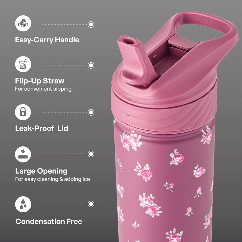 26oz Stainless Steel Ranger Water Bottle with Easy Sip Straw - Berry Floral