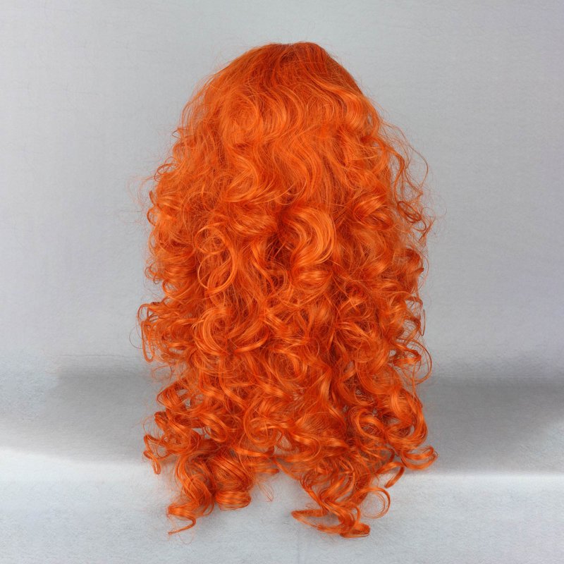 22" Orange Curly Human Hair Wig for Women with Cap