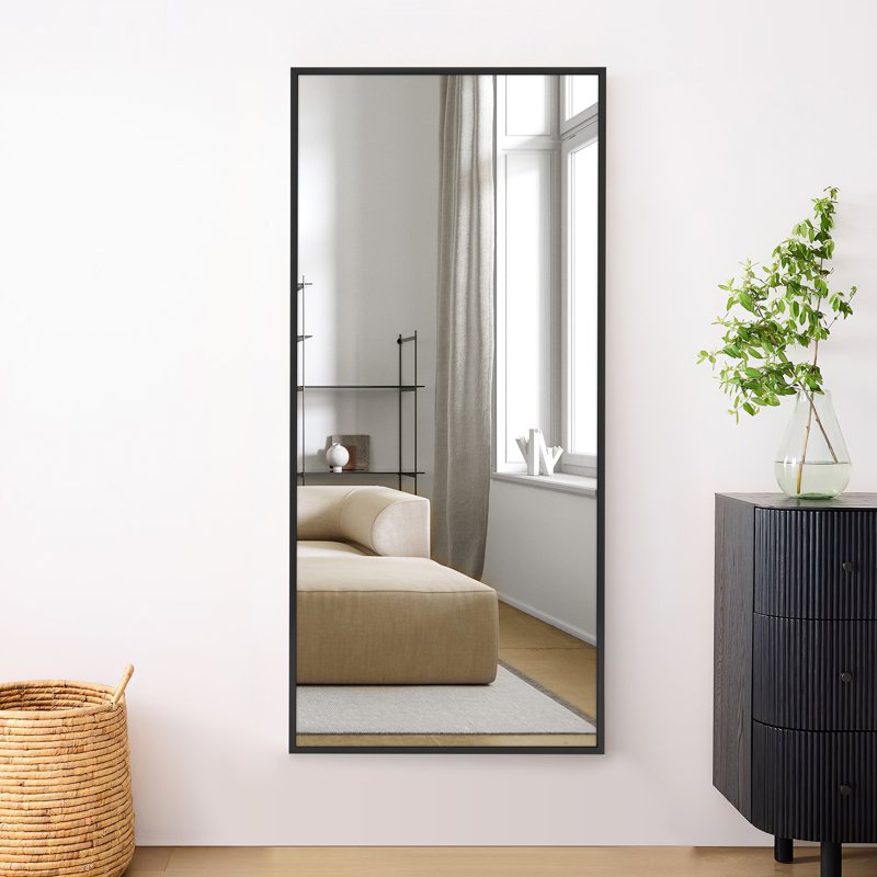 Large 47x22 Inch Wall Mirror - Black Aluminum Frame, Shatterproof & Wall-Mounted