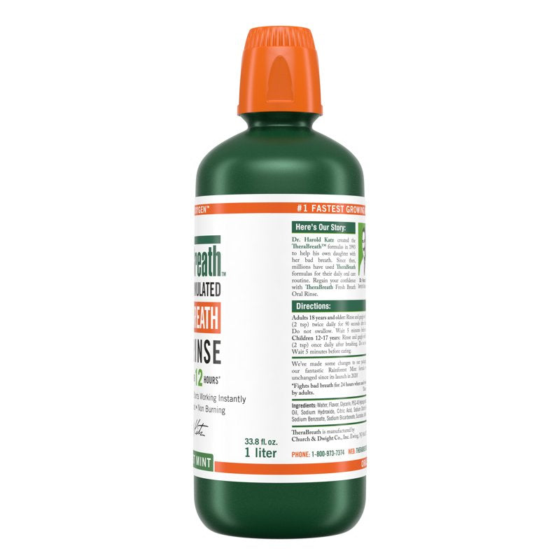Fresh Breath Mouthwash, Rainforest Mint, Alcohol-Free, 33.8 oz Oral Rinse