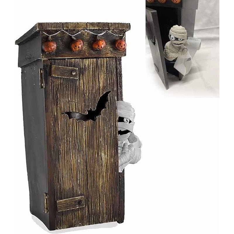 Halloween Mummy Ghost Resin Figurine for Outdoor Toilet Decor - Spooky Funny Garden Statue
