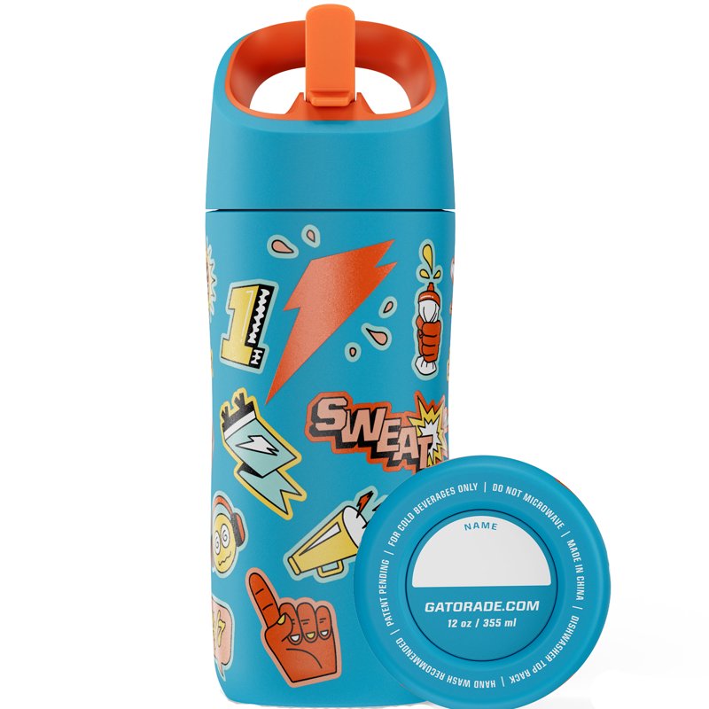BPA-Free 12oz Stainless Steel Water Bottle with Straw - Stickered Teal
