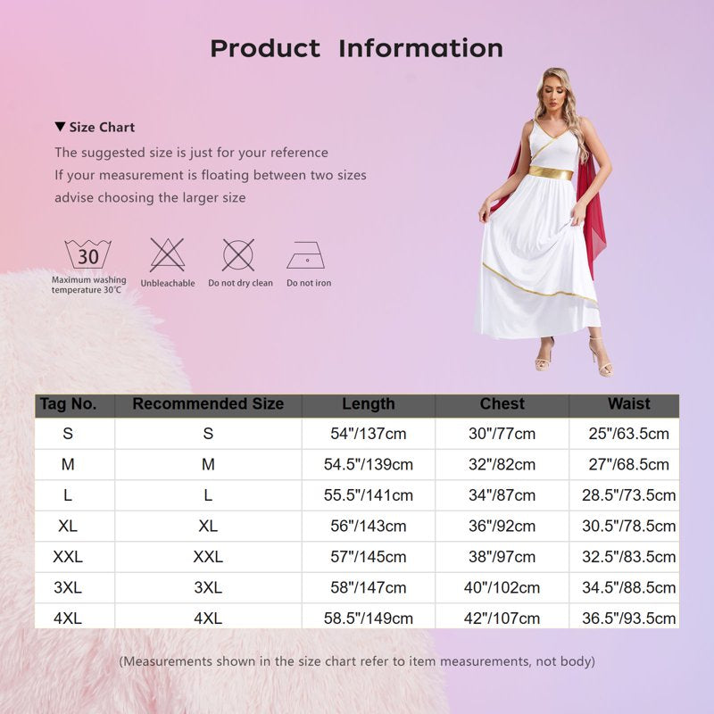 Greek Roman Goddess Costume for Women - White S Toga Dress Halloween Fancy Dress