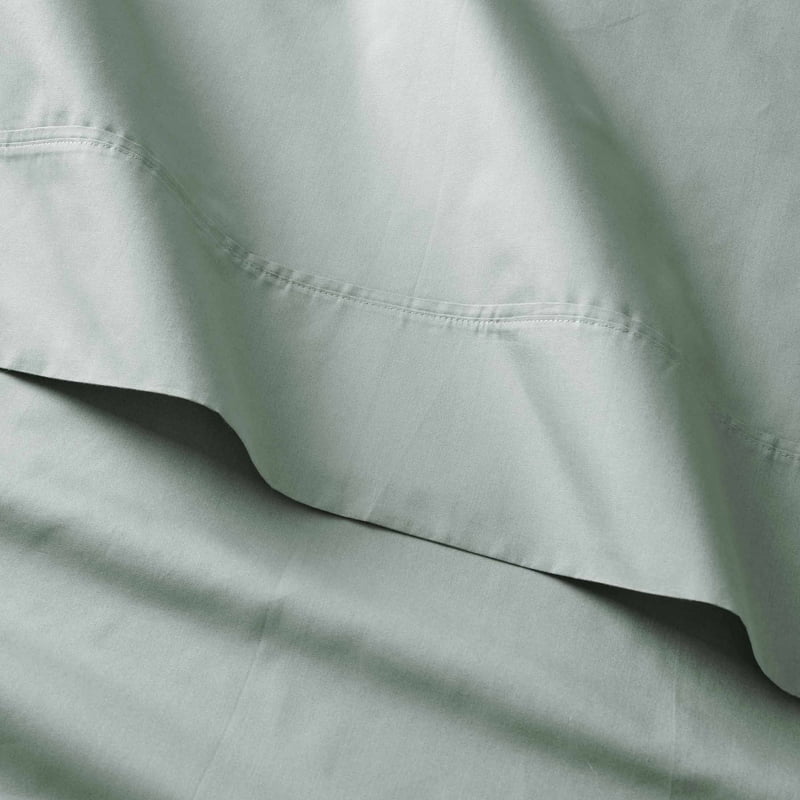 King Size Cotton Percale Pillowcases Set - Green River, 300 Thread Count, Breathable Bedding