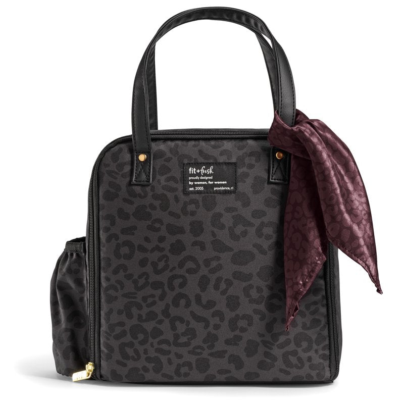 Large Insulated Lunch Bag for Women - 5 Pack with Scarf - Cheetah Black