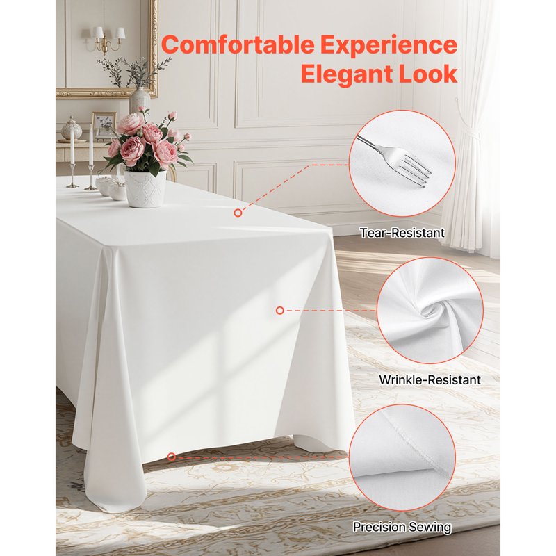 Durable White Tablecloths for Rectangular Tables - 6 Pack, 60x102 Inches