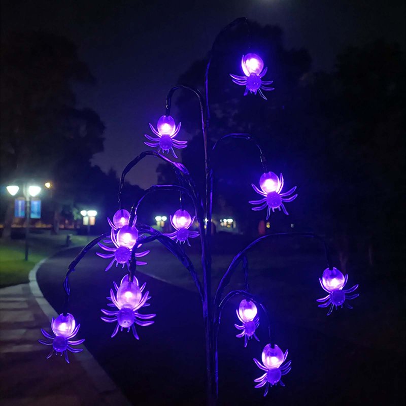 Solar Halloween Tree Lights with Spider and Lantern Decor