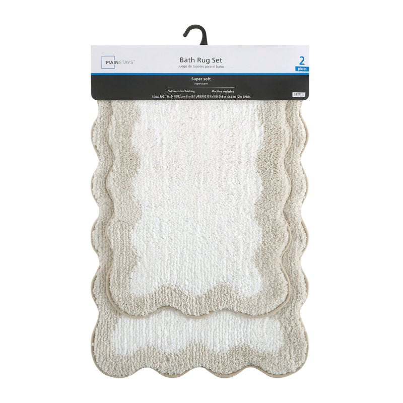 Mainstays 2-Piece Tan Scallop Bath Rug Set - 17x24 & 20x30 Inches