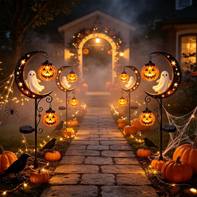 Solar Halloween Ghost & Moon Garden Stake Lights H - Waterproof Outdoor LED Lanterns