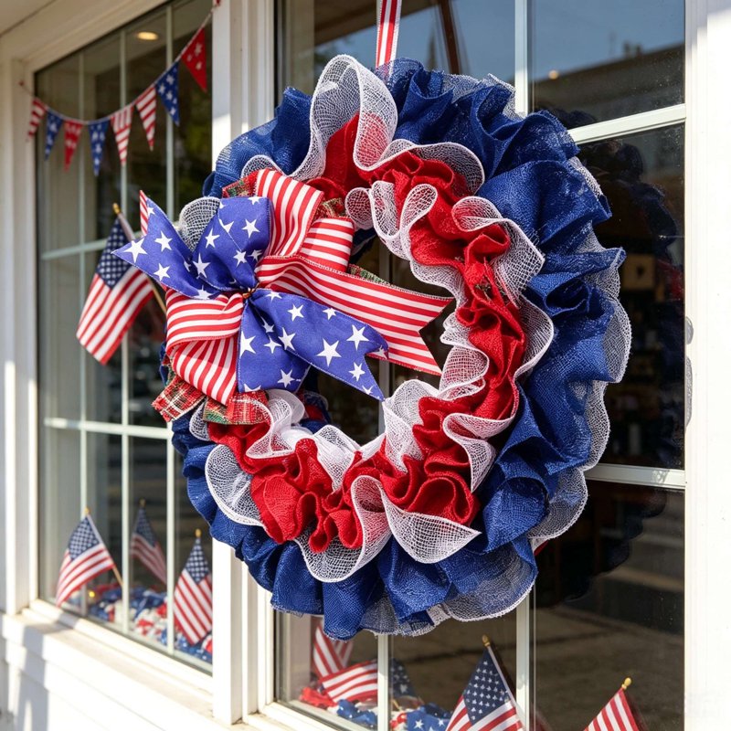 Patriotic 4th of July Wreath for Front Door - Independence Day Decor - Variation Z0H