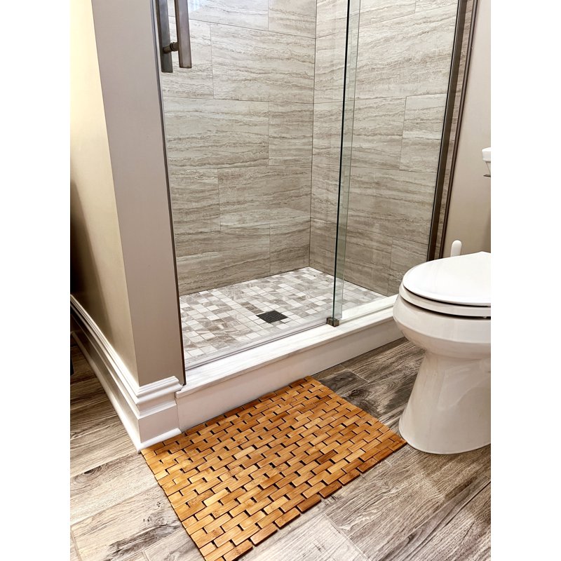 Mind Reader Wooden Bath Mat - Vented Bamboo Shower & Bathroom Accessory - Brown - 23.5 x 16.5 Inches