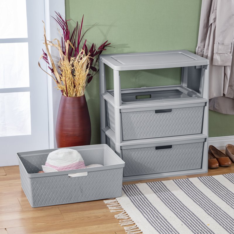 3-Drawer Plastic Storage Tower with Removable Bins - Gray, Single Variation