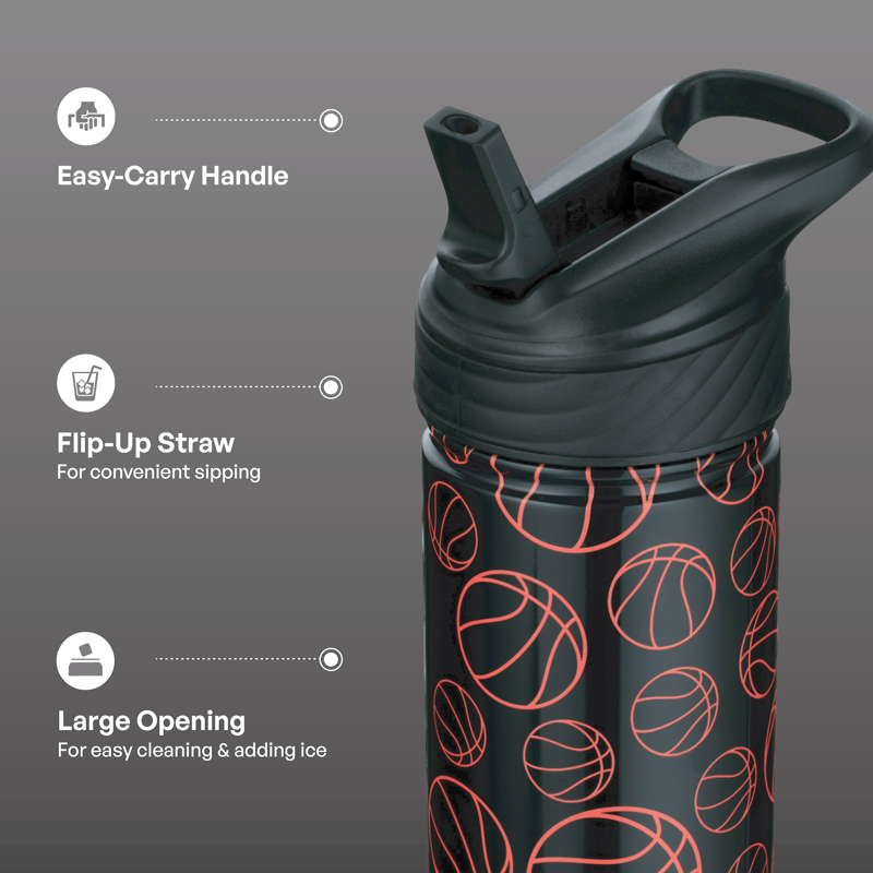 26oz Stainless Steel Ranger Water Bottle with Easy Sip Straw - Basketball