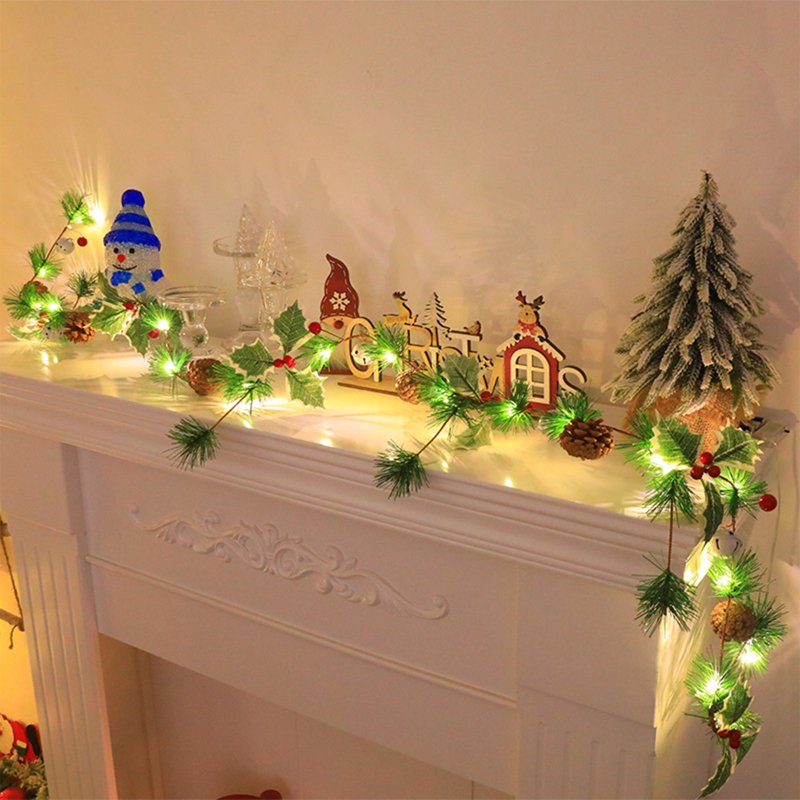 Green Outdoor Christmas String Lights with Artificial Pine Garland - 78.7in