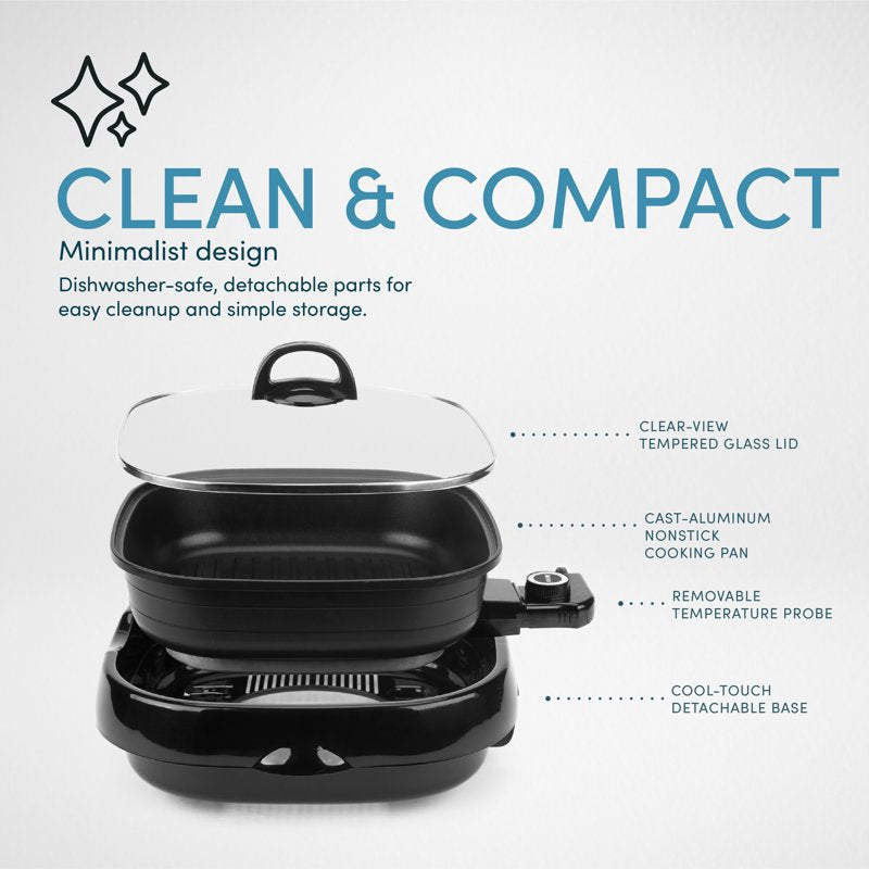 3-in-1 Electric Indoor Grill and Skillet - 4-Quart Countertop Cooker