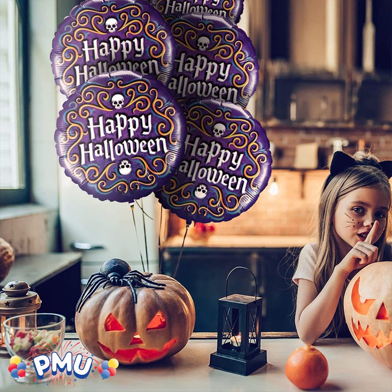 Halloween Skeleton Filigree Mylar Balloon Set - 18 Inch, 10 Pack - Variations of Skeleton Filigree