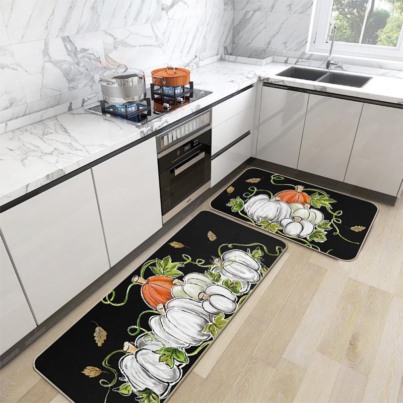 Halloween Pumpkin Rugs Set - Non-Slip Kitchen Floor Mats - F Variation 16x24in+16x48in